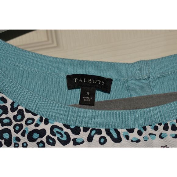 TALBOTS $68 Blue Paisley Leopard Print Lightweight Woven Knit‎ Sweater Small - Picture 3 of 3
